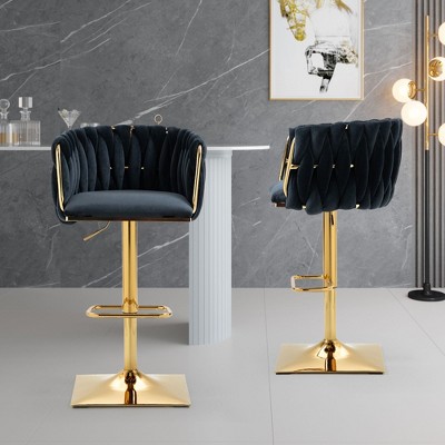 PAGED Set of 2 Upholstered Counter Height Bar Stools Vintage Barstools with Footrest for Kitchen Island, Dining Room