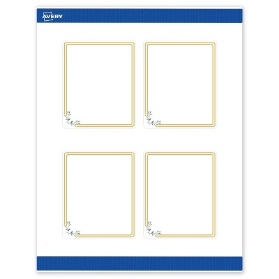 Avery 4" x 3-1/3" Labels, Gold Double Border with Florals, 40 ct