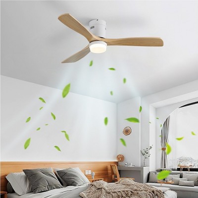 52 Inch Flush Mount Ceiling Fan with Remote Control, Wood Blades Modern Outdoor Ceiling Fans for Bedroom/Farmhouse/Patio/Indoor Quiet DC Motor