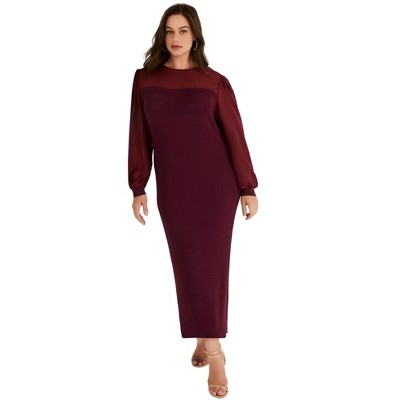 June + Vie by Roaman's Women's Plus Size Chiffon-Paneled Midi Sweater Dress