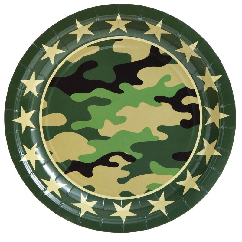 Blue Panda 144-PieceCamo Party Decorations for Army-Themed Birthday, Baby Shower, Serves 24, Camouflage Paper Plates, Napkins, Cups, and Cutlery, 4 of 10
