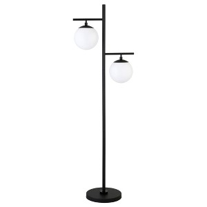 Hudson Canal 2 Light Floor Lamp with Glass Shades Blackened Bronze White Milk Mid Century Modern Metal Body UL Listed