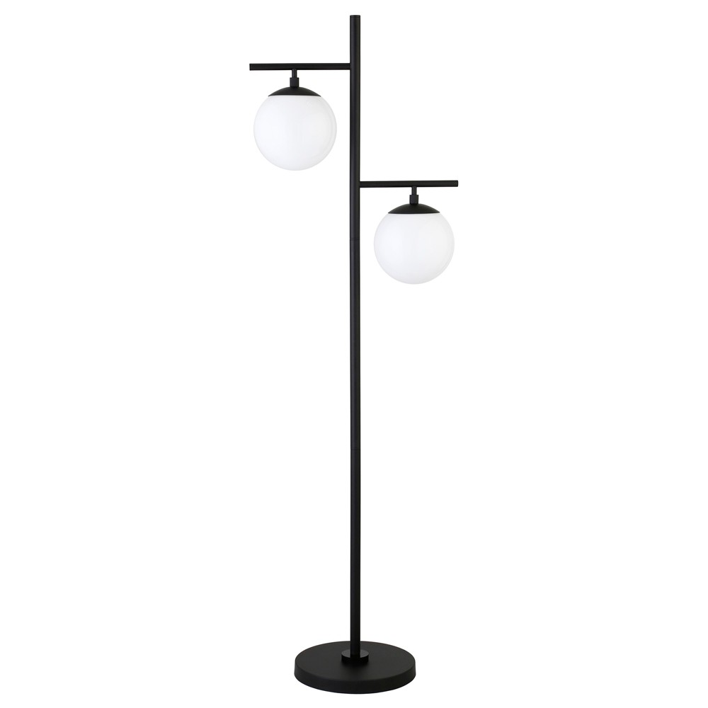 Hampton & Thyme 2-Light Floor Lamp with Glass Shades Blackened Bronze/White Milk: Mid-Century Modern, Metal Body, UL Listed -  90944610