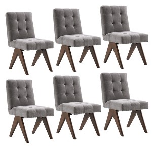YOUNIKE Modern Upholstered Chair Dining Room Armless Kitchen Chairs Set of 6 Linen Fabric Chair Vanity with 4.7" Thick Cushion Wood V-Leg - 1 of 4