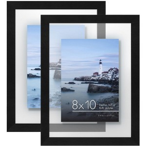 Americanflat 8x10 Floating Picture Frame in Black with Polished Glass and Hanging Hardware Included - 1 of 4