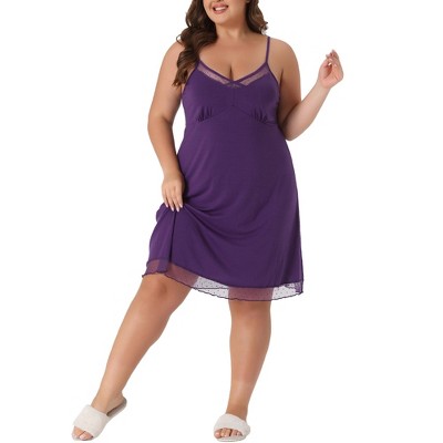 Agnes Orinda Women's Plus Size V Neck Adjustable Spaghetti Strap Mesh Panel Hem Sleeveless Nightgowns