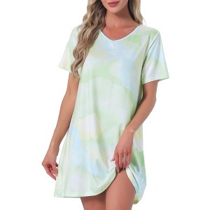 INSPIRE CHIC Women's Nightgown Short Sleeve Printed Sleepwear Sleepshirts Cute Night Shirts Soft Stretchy Pajama Dress - 1 of 4