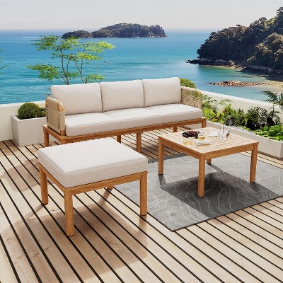Sapphtopaz Outdoor Patio Furniture Set Wood Patio Chairs Sectional Sofa Set with Cushions and Coffee Table for Backyard, Garden