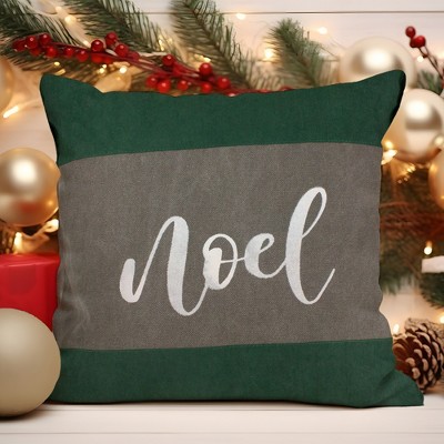 Green and Brown Suede Noel Typography Square Throw Pillow