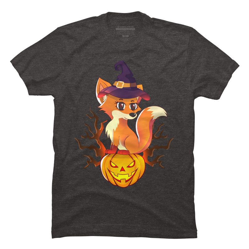 Men's Design By Humans Cute Witch Fox With Jack O Lantern Halloween Shirt By thebeardstudio T-Shirt, 1 of 5