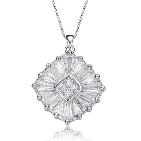 White gold plated pendant necklace featuring a tropical flower design with sparkling cubic zirconia accents for a vibrant look - image 1 of 3