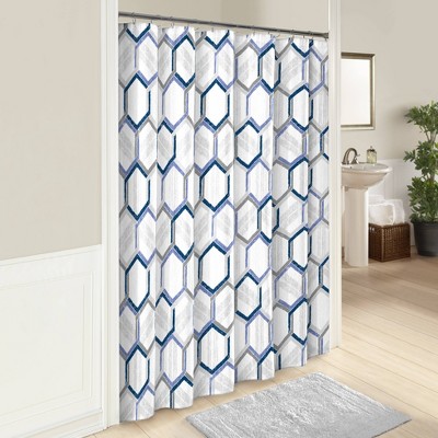 Hexagonal Shower Curtain White/Navy - Vue