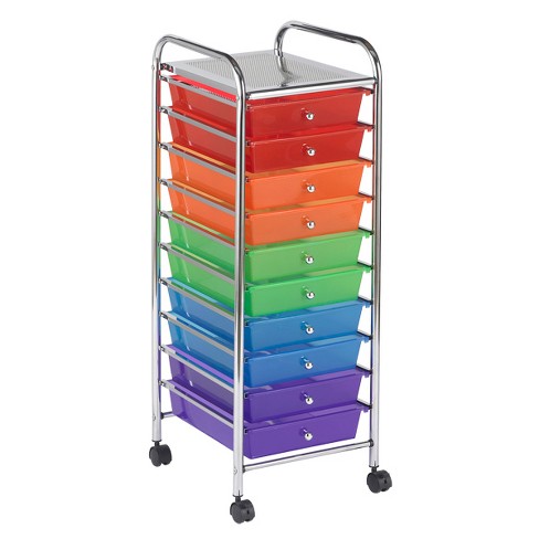 Ecr4kids 10 Drawer Plastic Mobile Organizer Rolling Cart For