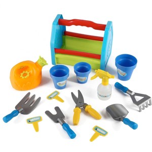 JuzToys 8pcs Kids Gardening Set for Kids – Pretend Play Toys Kids Gardening Tools Include Rakes, Plant Pots, Watering Can, Water Spray – Blue - 1 of 4