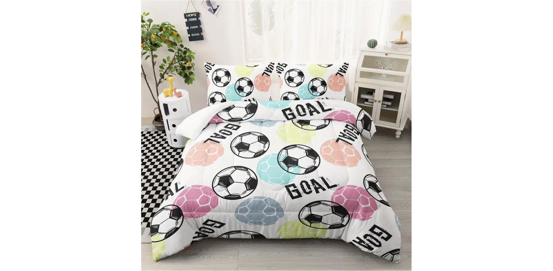 Boersma Football Comforter Set, American Soccer Bedding Set, Sports Games Duvet Set, Geometric Polygon Comforter Bedroon Decor