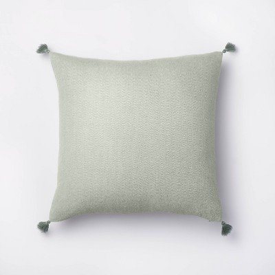 Euro Herringbone Weave with Tassels Decorative Throw Pillow Light Teal Green - Threshold™ designed with Studio McGee