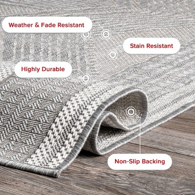 Modern Boho Light Grey Square Synthetic Indoor/Outdoor Rug