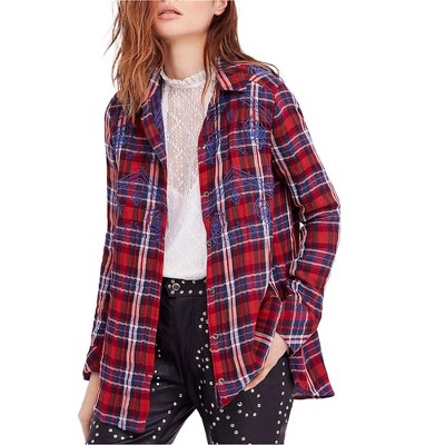 Free People Womens Magical Plaid Button Up Shirt