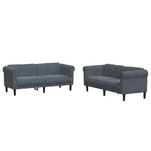 vidaXL Dark Gray Modern Sofa Set - 2 and 3-Seater Velvet Couches with Sturdy Legs & Comfortable Padded Living Room Furniture - 1 of 4