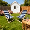 Ridstar Set of 2 Blue Striped Folding Deck Chairs for Garden, Terrace & Pool-Navy Blue - 4 of 4