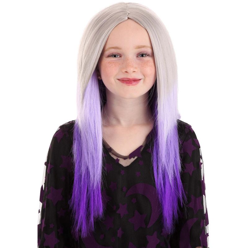 HalloweenCostumes.com  Girl Purple and Gray Ombre Wig for Girls, Purple/Gray/Purple, 3 of 5