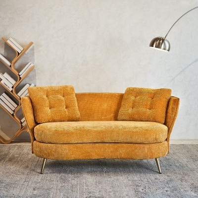 CAVINAS Upholstered Loveseat Sofa, 2-Seat Sofa Couch with Golden Metal Legs, for Living Room, Bedroom, Apartment