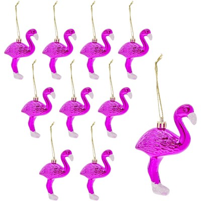Okuna Outpost 10 Pack Purple Plastic Flamingo Christmas Tree Ornament, Christmas Decorations Holiday Decor, 4.5 in