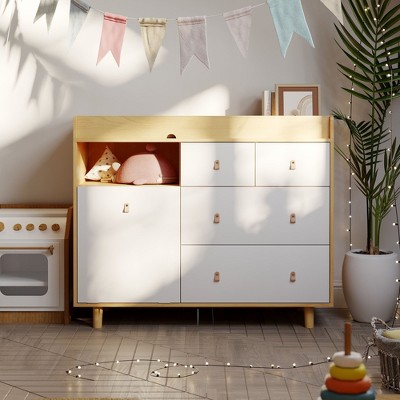 FUFU&GAGA Baby changing table Storage cabinet Leather pulls Solid wood feet Large space Partitioned storage