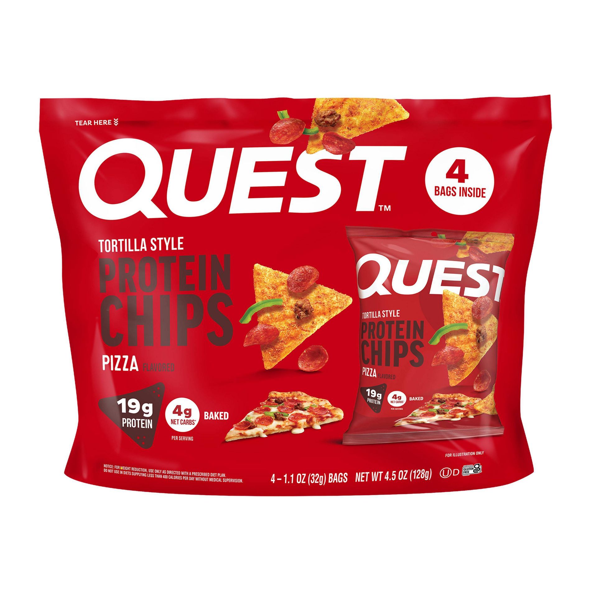 Quest Nutrition Pizza Tortilla Chips Protein Bars - 19g Protein - 4.5oz/4pk