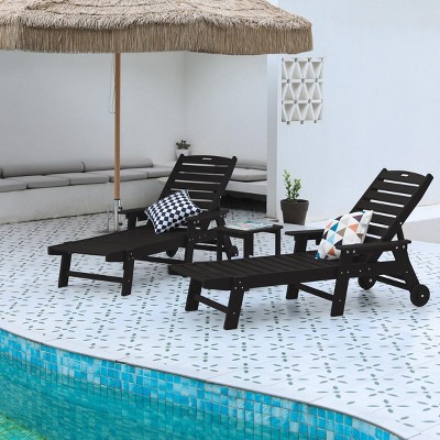 5-Level Adjustable Patio Lounge Chairs With Side Table,3-Piece Chaise Lounge Chair Set,Patio Lounge Chairs With Wheels And Cup Holder -Maison Boucle