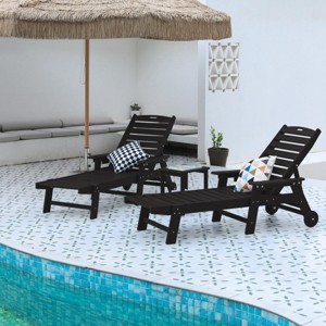5-Level Adjustable Patio Lounge Chairs With Side Table,3-Piece Chaise Lounge Chair Set,Patio Lounge Chairs With Wheels And Cup Holder -Maison Boucle - 1 of 4
