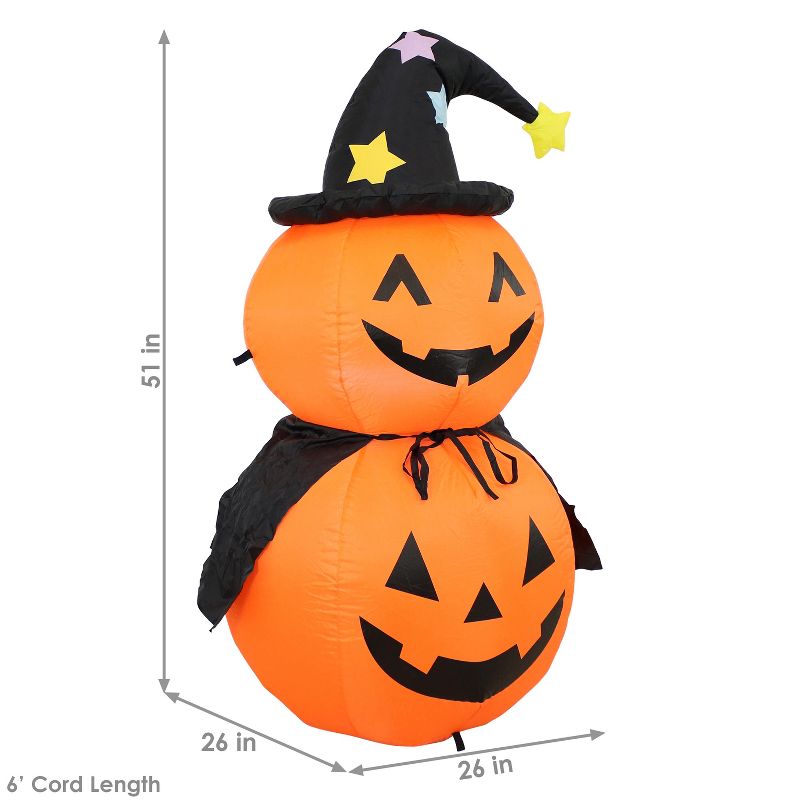 Sunnydaze 4 Foot Self Inflatable Blow Up Jack-O' Lantern Duo with Witch Hat Outdoor Holiday Halloween Lawn Decoration with LED Lights, 3 of 11