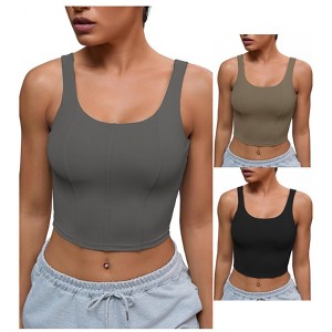 INSPIRE CHIC 3 Pcs Womens U Back Longline Padded Sports Bra Cami Crop Workout Fitness Tank Top with Built in Bra - 1 of 4
