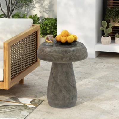 13.2" Outdoor Mushroom Side Table With Wood-Like Texture, Weather-Resistant Accent Table for Living Room or Covered Patio - Maison Boucle
