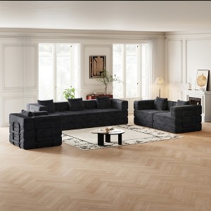 6-Seater Corduroy Fabric Folding Convertible Sofa Bed with Side Storage Pockets, Cushions Included, Space-Saving for Living Room, Bedroom, and Study - 1 of 4