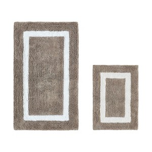 Hotel Bath Rug 100% Premium Cotton Tufted Weave Two Tone Reversible 2 Piece Bathroom Rug Set, Super Soft & Water Absorbent, Machine Washable Bathmat - 1 of 4