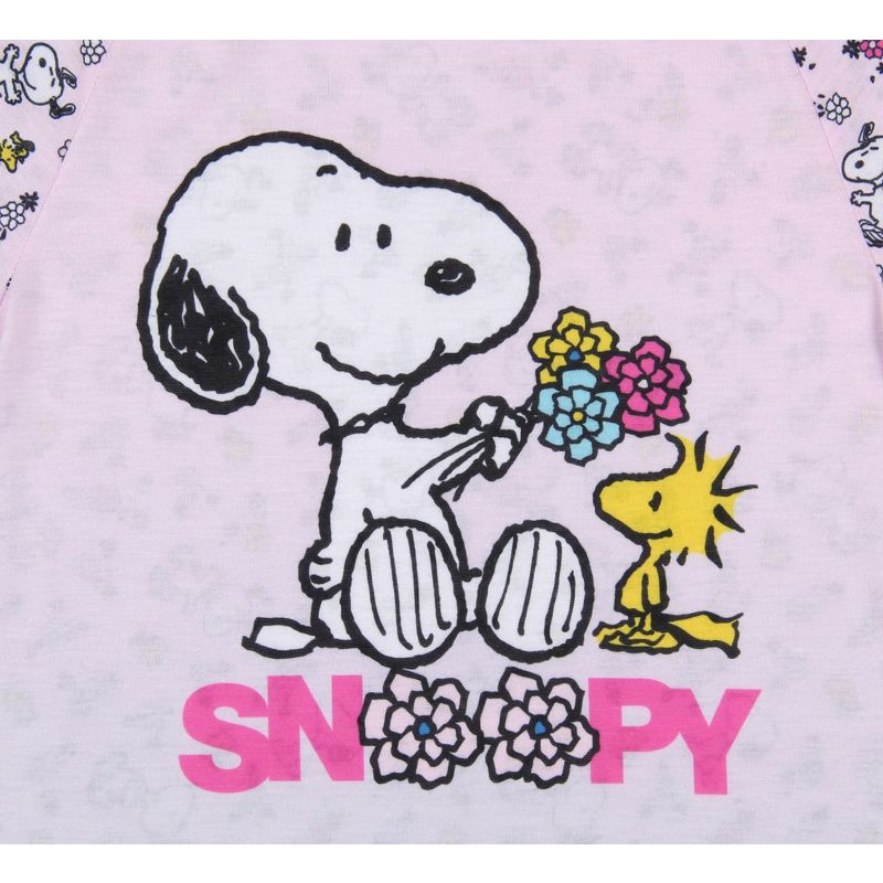 Girls' Peanuts Snoopy Woodstock Flowers Friends Nightgown Pajama Shirt Pink, 2 of 6