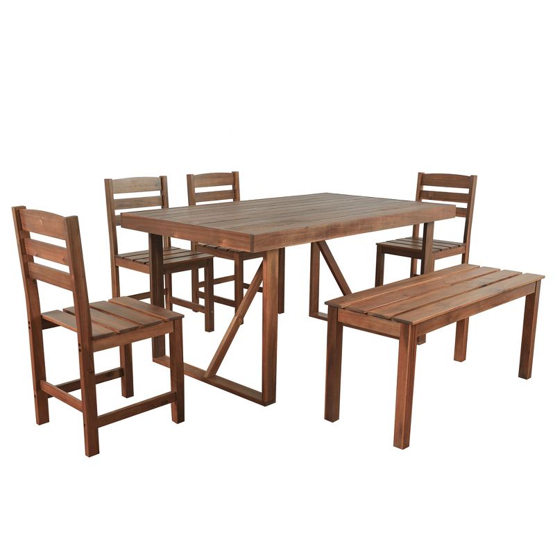 6-Piece Acacia Wood Outdoor Table and Chair Set, Patio Furniture Set For 6 Person 4A - ModernLuxe, 4 of 11