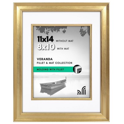 Americanflat 11x14 Picture Frame with Decorative Inner Mat Accent - Displays 8x10 Photos with Mat or 11x14 Without - Veranda Collection