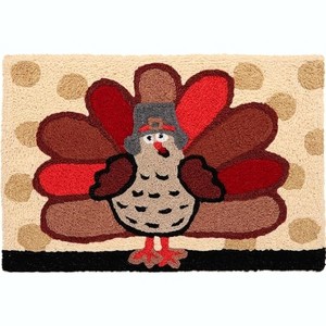 Jellybean Give Thanks Happily Washable Doormat – 20" x 30" Red Accent Mat, Indoor/Outdoor Use, Durable & Vibrant Seasonal Home Decor - 1 of 3