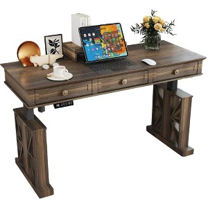 Brafabhome Electric Standing Desk with Drawers, 51×20 Inch Adjustable Height, Stand Up Desk with Monitor Shelf, Sit Stand Home Office Desk | Brown - 1 of 4