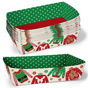 Big Dot of Happiness Ugly Sweater Party Paper Food Trays, Christmas Double-Sided Disposable Food Trays for Nachos, Hot Dogs, French Fries - 12 Ct - 1 of 4