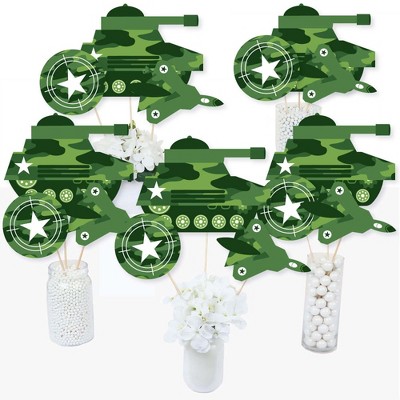 Big Dot of Happiness Camo Hero - Army Military Camouflage Party Centerpiece Sticks - Table Toppers - Set of 15