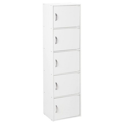 Hodedah HID5 High Quality 5 Shelf Home, Office, and School Enclosed Organization Storage 59 Inch Tall Slim Bookcase Cabinets