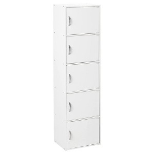 Hodedah HID5 High Quality 5 Shelf Home, Office, and School Enclosed Organization Storage 59 Inch Tall Slim Bookcase Cabinets - 1 of 4