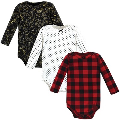 Image of Hudson Baby Infant Girl Cotton Long-Sleeve Bodysuits, Buffalo Plaid Gold, 18-24 Months