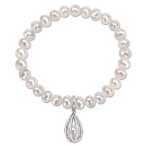 EVERLY JEWELRY | Sterling Silver Cultured Freshwater Pearl Charm Bracelet - 7.5 in - 1 of 4