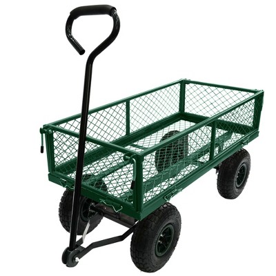 SKRAN Garden Cart Wagon - 300 lbs Capacity Heavy-Duty Steel Mesh Utility Cart with Removable Sides, All-Terrain Wheels & Pull Handle