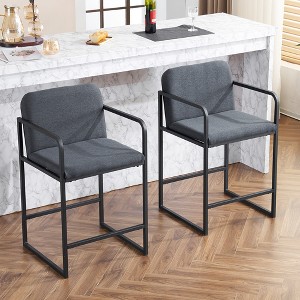 Fabric Upholstered Metal Frame Counter Height Bar Stools with Armrests and Padded Seat for Kitchen Island, Home Bar or Restaurant - 1 of 4