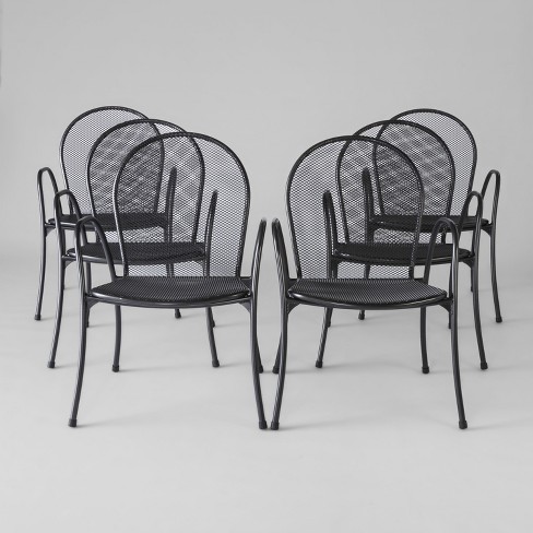 Carmack 6pk Mesh Patio Dining Chairs Black Threshold